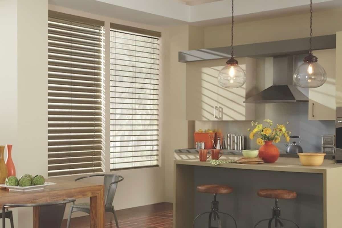 Kitchen window treatments, EverWood® Faux Wood Blinds from Blinds and Designs near Dartmouth, Canton, Sagamore, and Kingston, Massachusetts (MA)